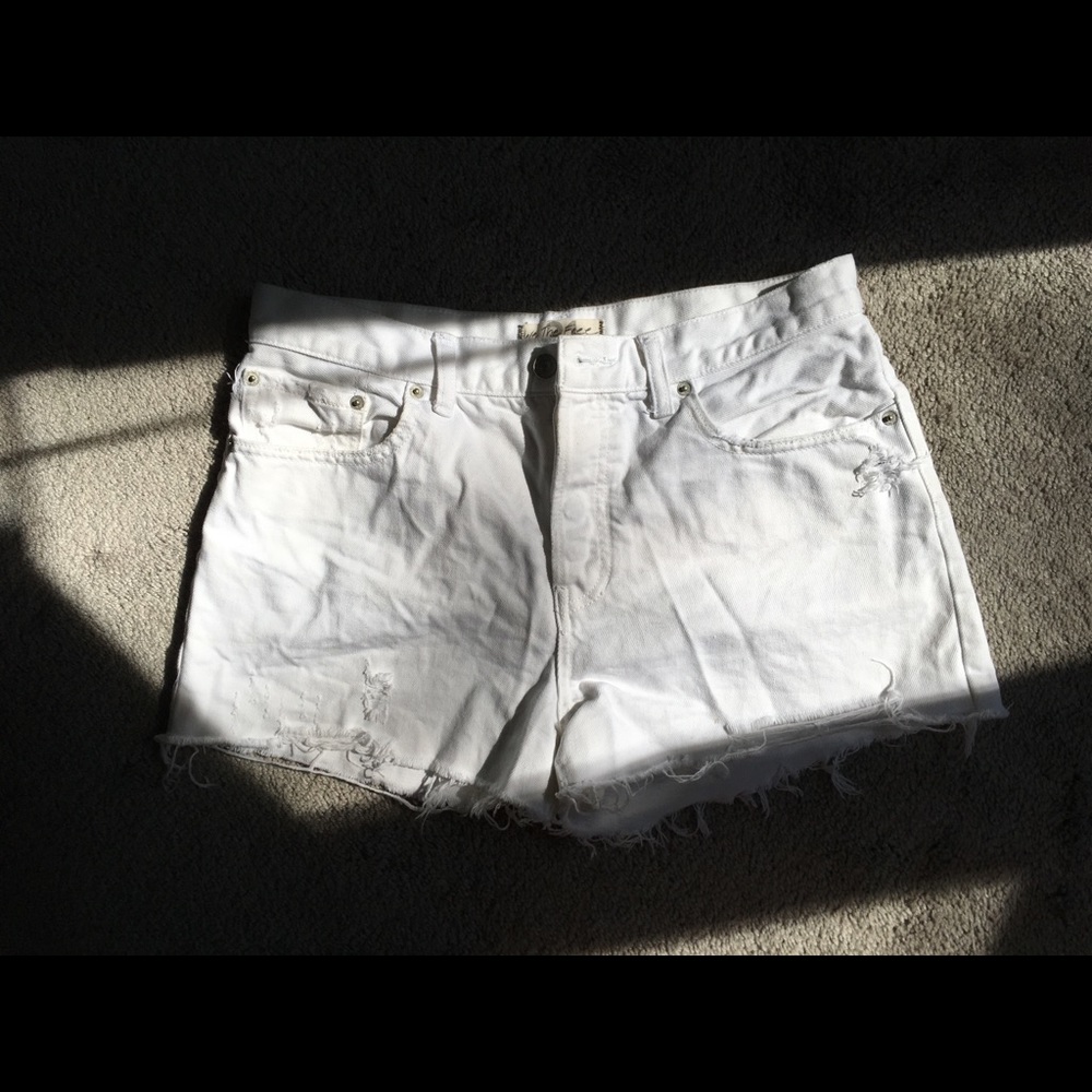 Distressed White Denim Shorts